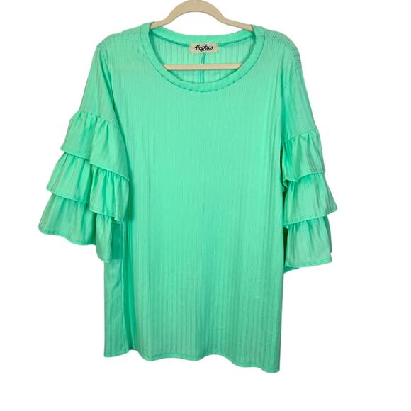 Haptics Tops - Haptics Vibrant Green Ruffle 3/4 Sleeve Top Size 2X